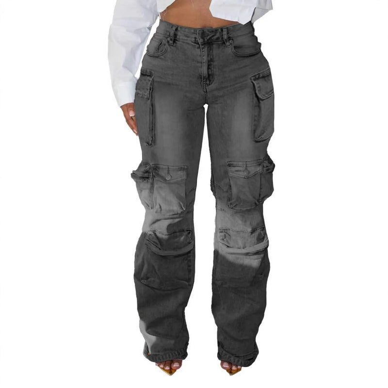 Patchwork Multi-Pocket Denim Pants | MzStar Fashion | view 3