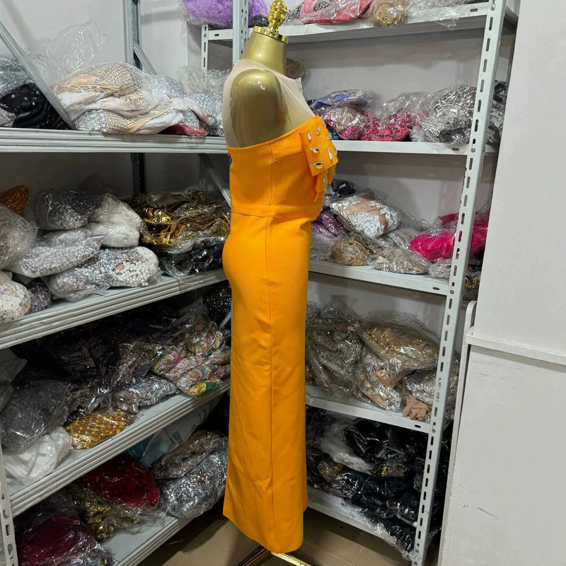 Orange Rhinestone Dress