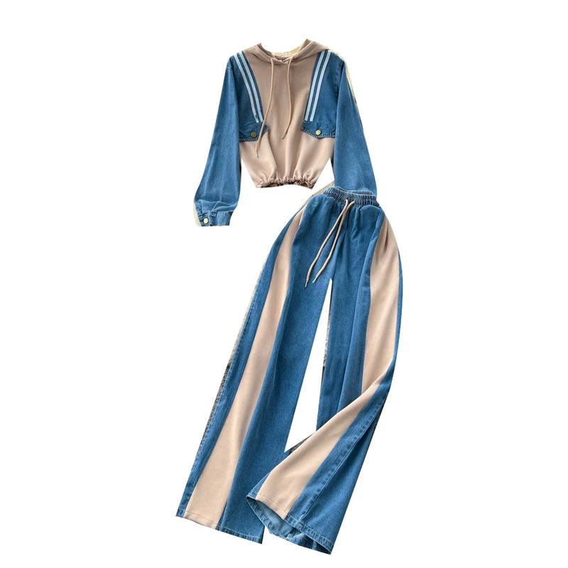 Hooded Denim Patchwork Set | MzStar Fashion | view 5