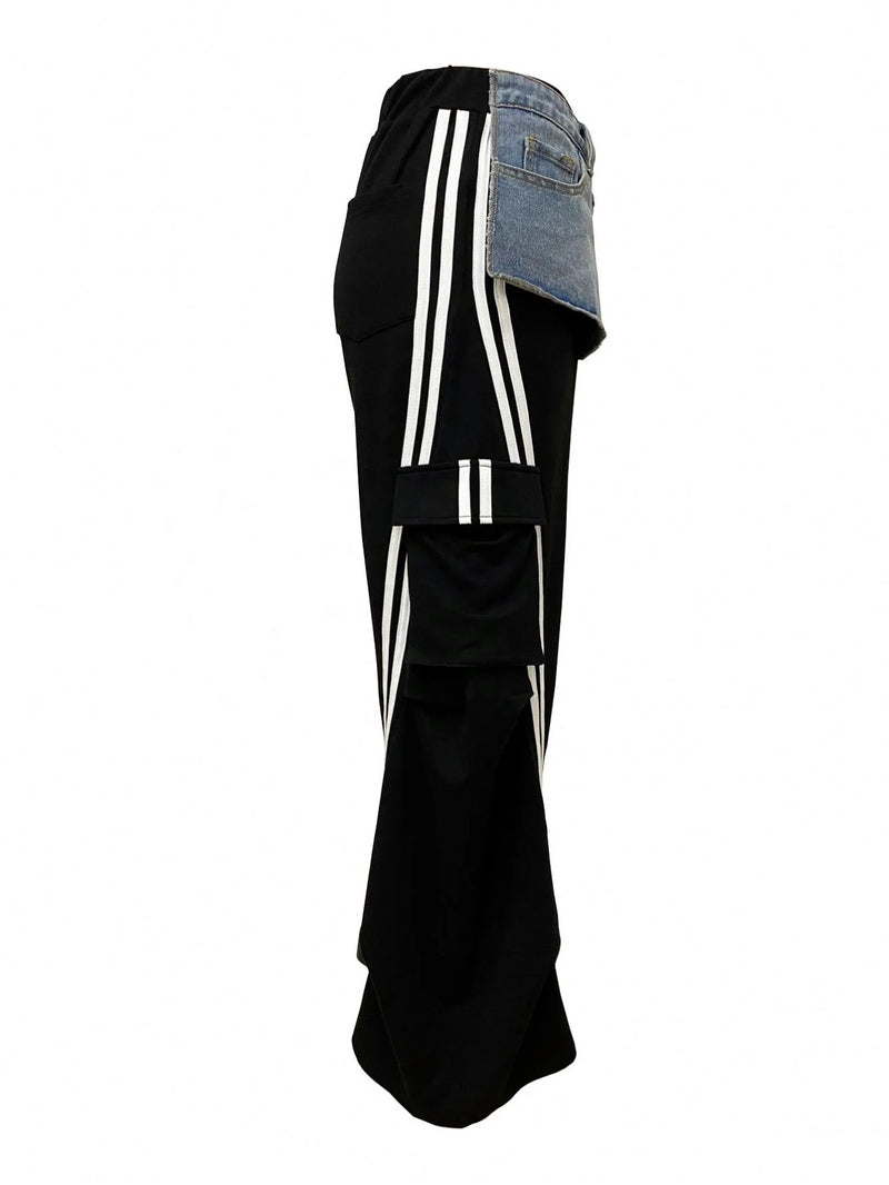 Striped Patchwork Straight Pants | MzStar Fashion | view 5