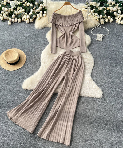Ruffle Knit Top & Pants Set | MzStar Fashion