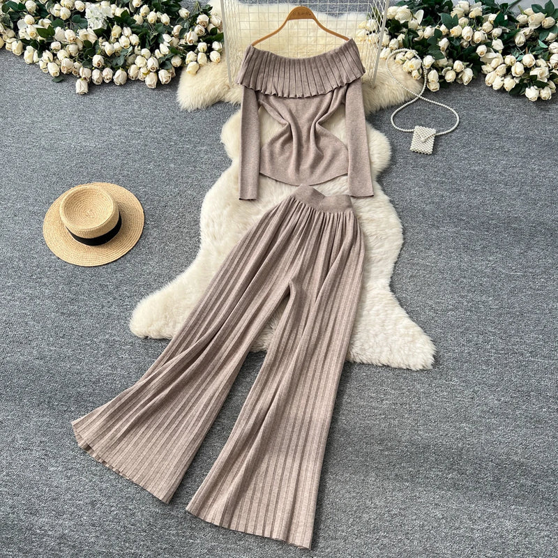 Ruffle Knit Top & Pants Set | MzStar Fashion