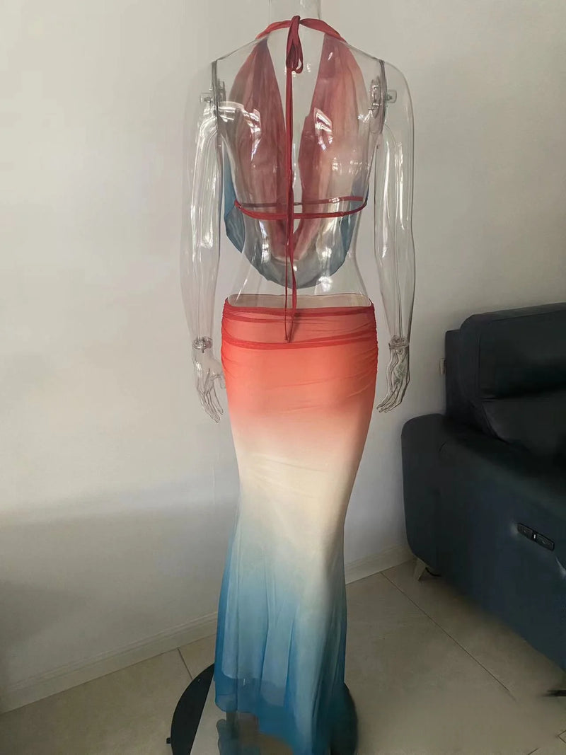 Dyed Top & Mesh Skirt Set | MzStar Fashion | view 3