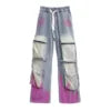 Graffiti Color-Block Denim Work Pants | MzStar Fashion | view 8