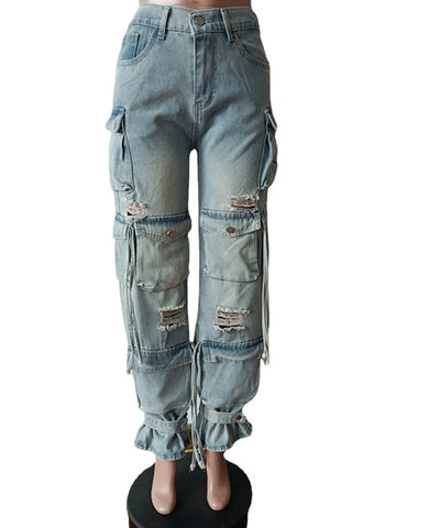 High-Waist Baggy Cargo Jeans