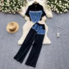 Denim Patchwork Shirt & Pants Set | MzStar Fashion | view 8
