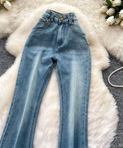 Vintage Print High-Waist Jeans