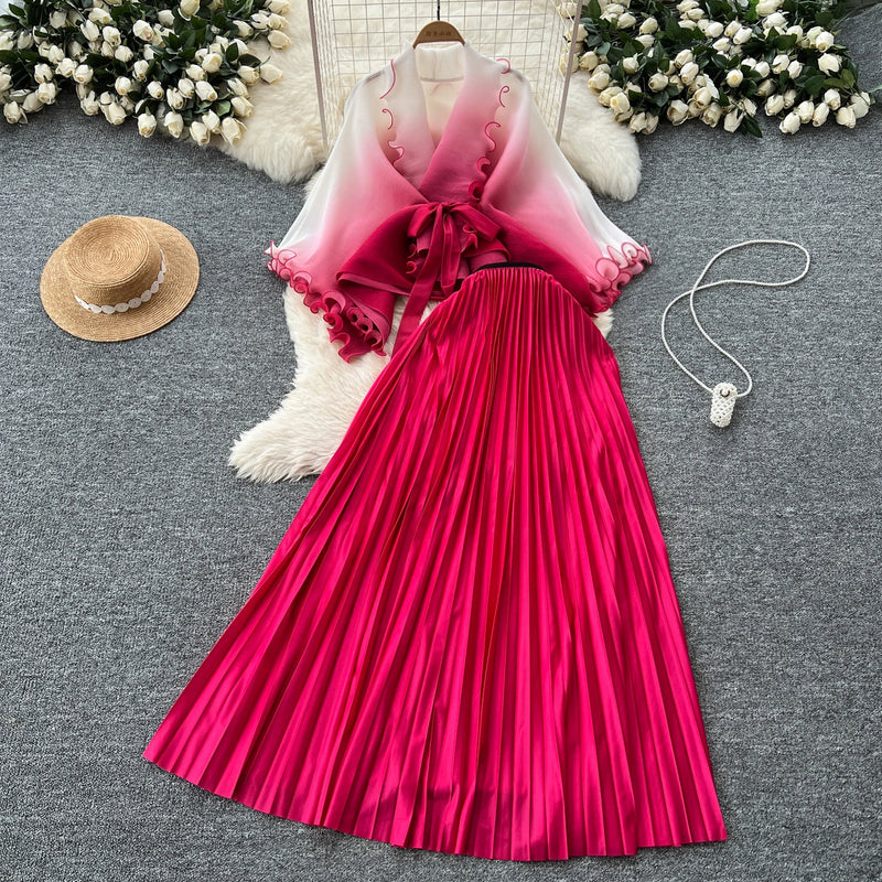 Tie-Dye Blouse & Midi Skirt Set | MzStar Fashion | view 5