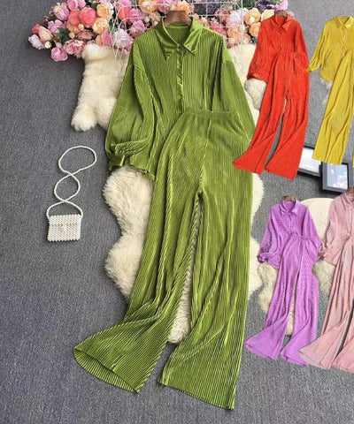 Pleated Polo Top & Pants Set | MzStar Fashion