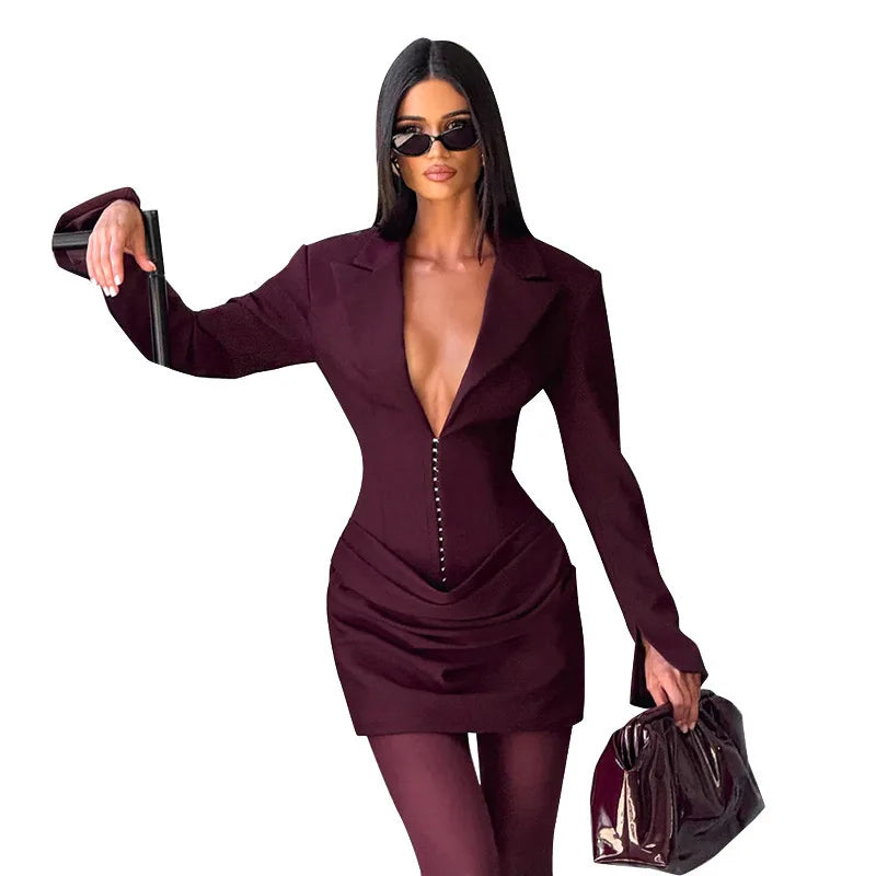 Ruched V-Neck Splice Mini Dress | MzStar Fashion | view 5