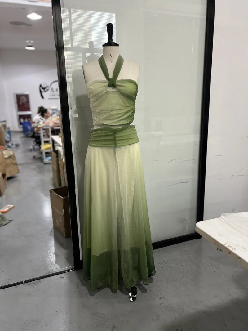Halter Crop Top & Maxi Skirt Set | MzStar Fashion | view 2