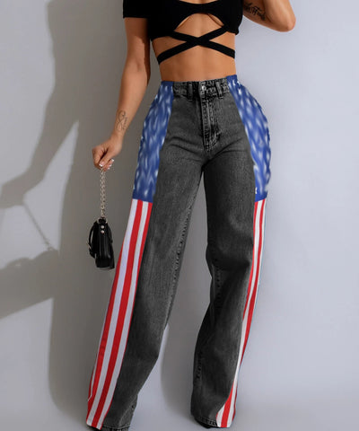 Printed Stretch Wide-Leg Jeans