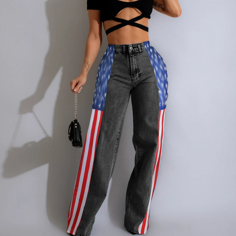 Printed Stretch Wide-Leg Jeans | MzStar Fashion | view 2