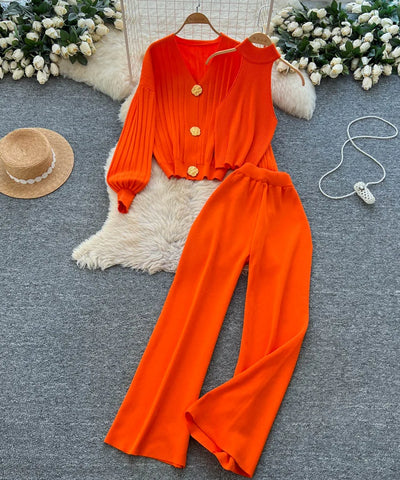 V-Neck Knit Three-Piece Set