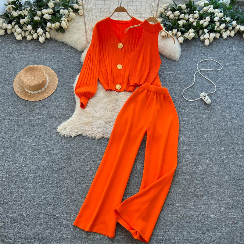 V-Neck Knit Three-Piece Set | MzStar Fashion | view 2