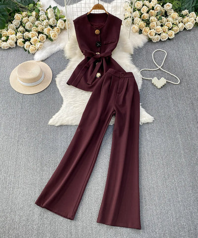 Blazer Vest & Wide-Leg Pants Set | MzStar Fashion