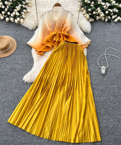 Tie-Dye Blouse & Midi Skirt Set