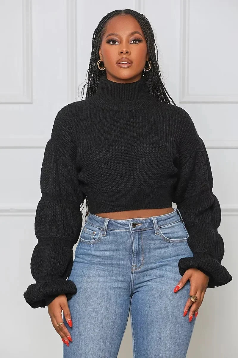 Lantern Sleeve Knit Crop Sweater | MzStar Fashion | view 5