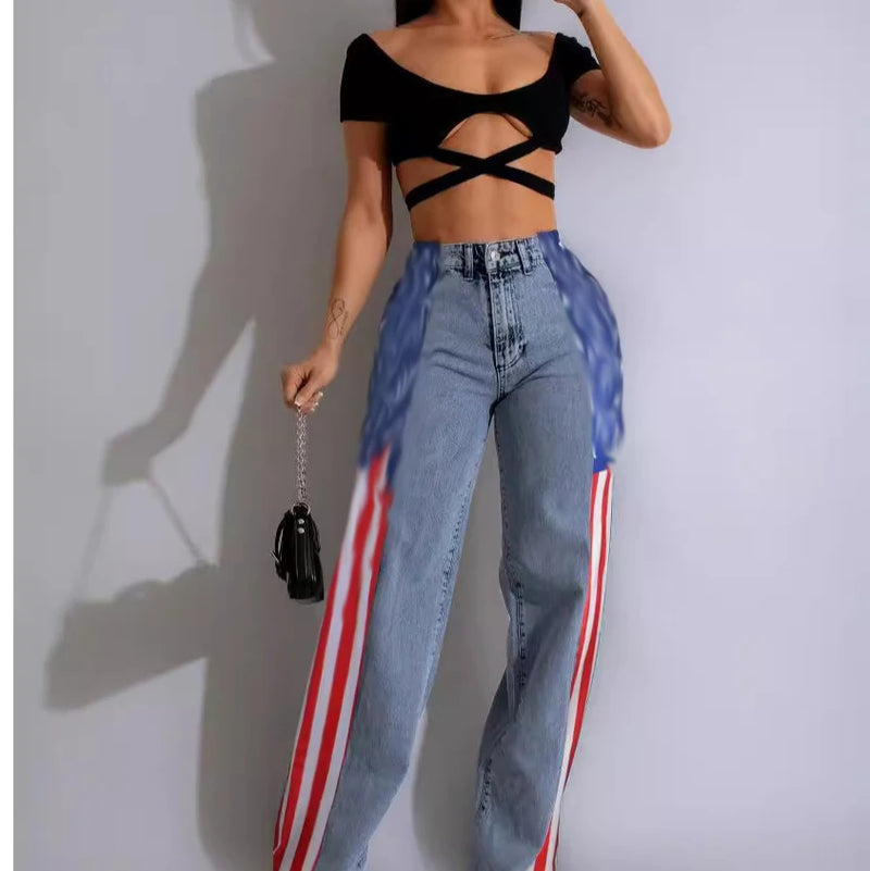 Printed Stretch Wide-Leg Jeans | MzStar Fashion | view 8