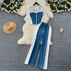 Denim Splice Top & Pants Set | MzStar Fashion