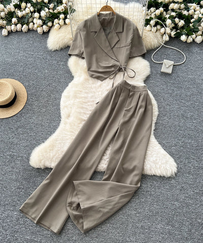 Notch Collar Top & Pants Set