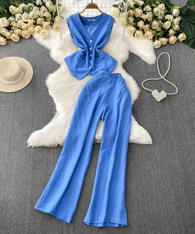 Vest & Wide-Leg Pants Set