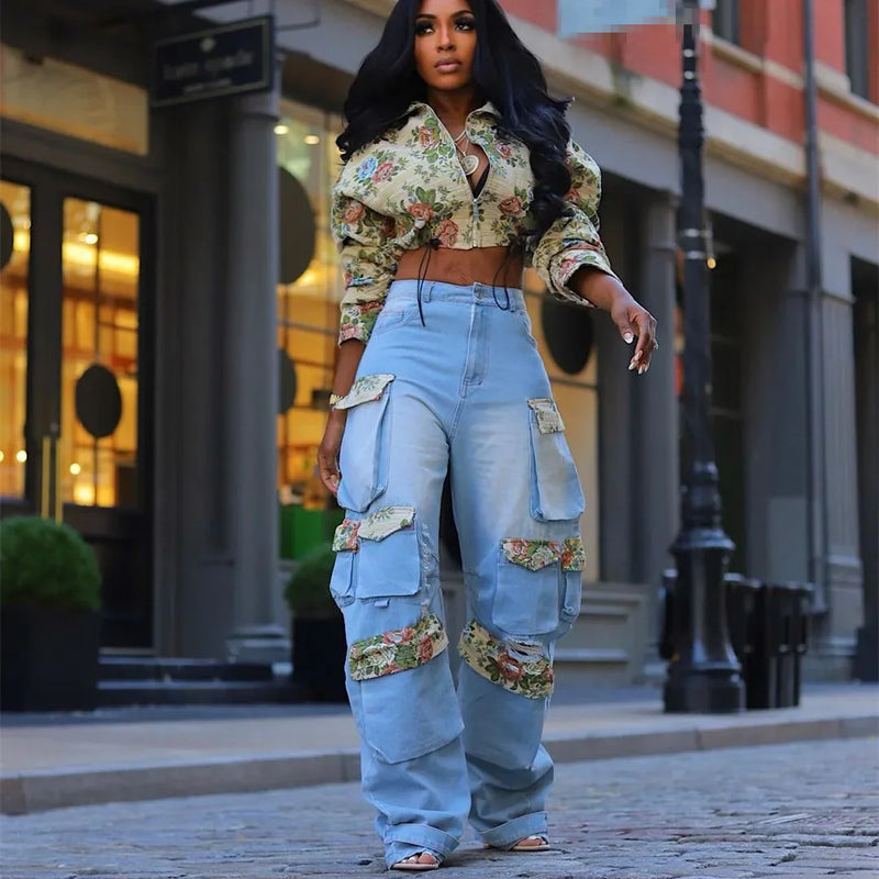 Floral Crop Jacket & Jeans Set | MzStar Fashion | view 7