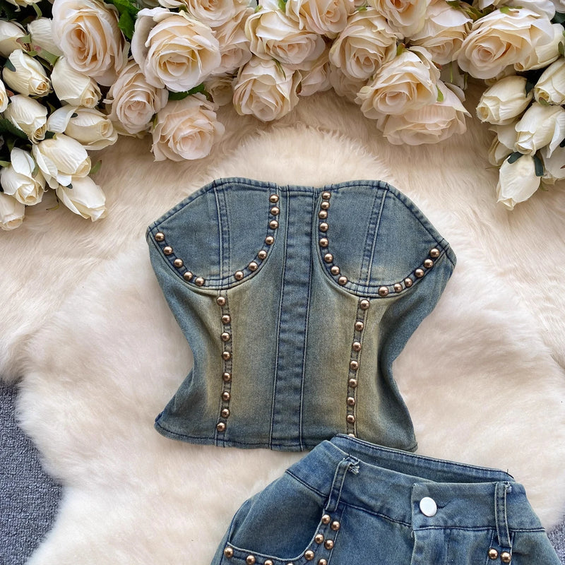 Rivet Tube Top & Jeans Set | MzStar Fashion | view 3