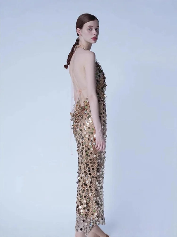 Mesh Sequin Halter Gown | MzStar Fashion | view 2