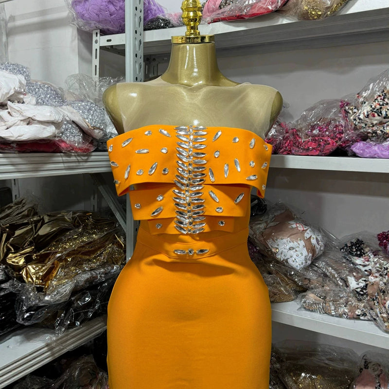 Orange Rhinestone Dress