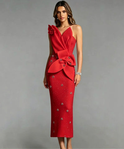 Diamond Bow Bandage Midi Dress | MzStar Fashion