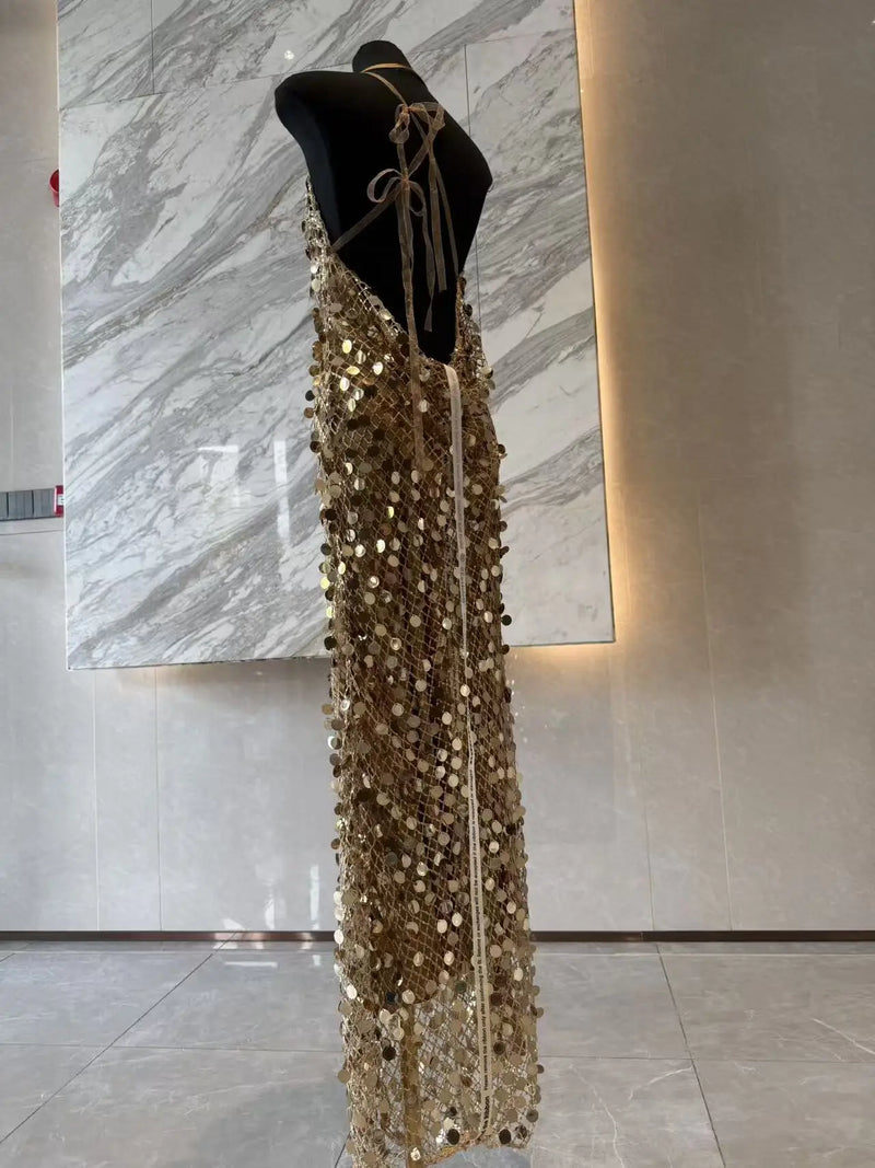 Mesh Sequin Halter Gown | MzStar Fashion | view 5