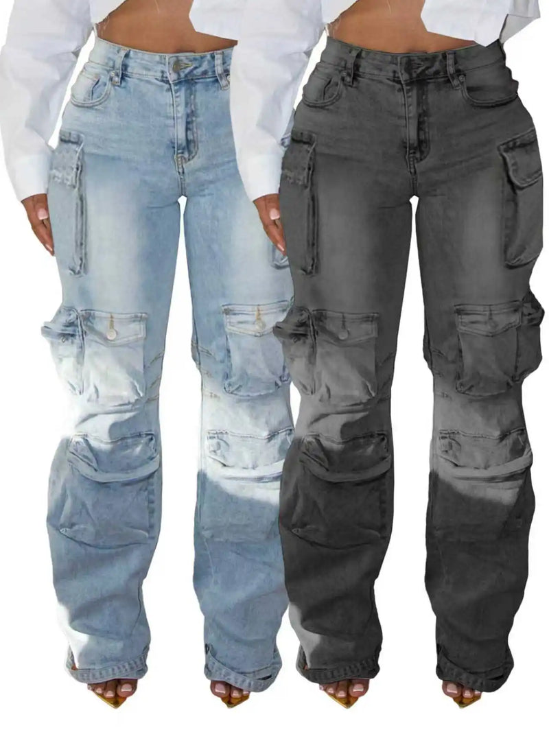 Patchwork Multi-Pocket Denim Pants | MzStar Fashion | view 8