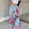 Graffiti Ripped Straight-Leg Jeans | MzStar Fashion