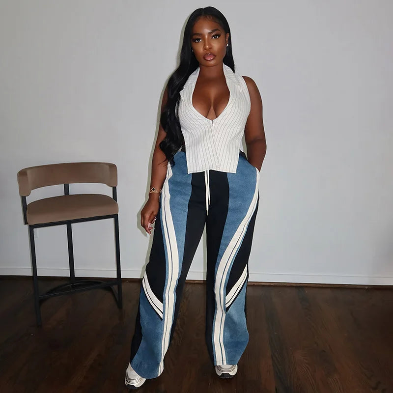 Color-Block Patchwork Loose Pants | MzStar Fashion | view 5