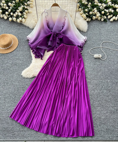 Tie-Dye Blouse & Midi Skirt Set | MzStar Fashion
