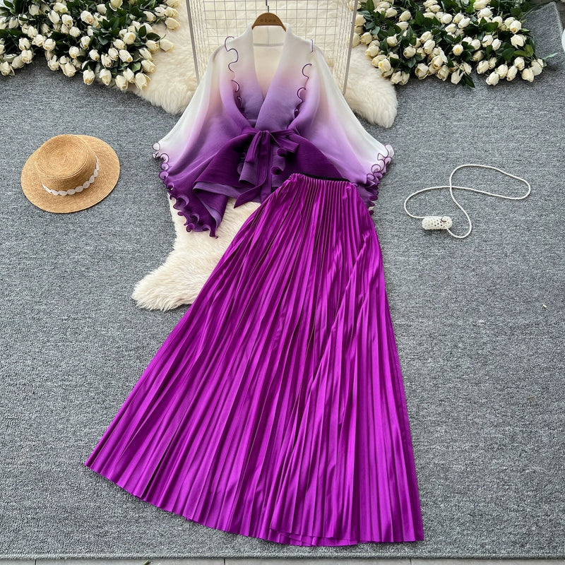 Tie-Dye Blouse & Midi Skirt Set | MzStar Fashion