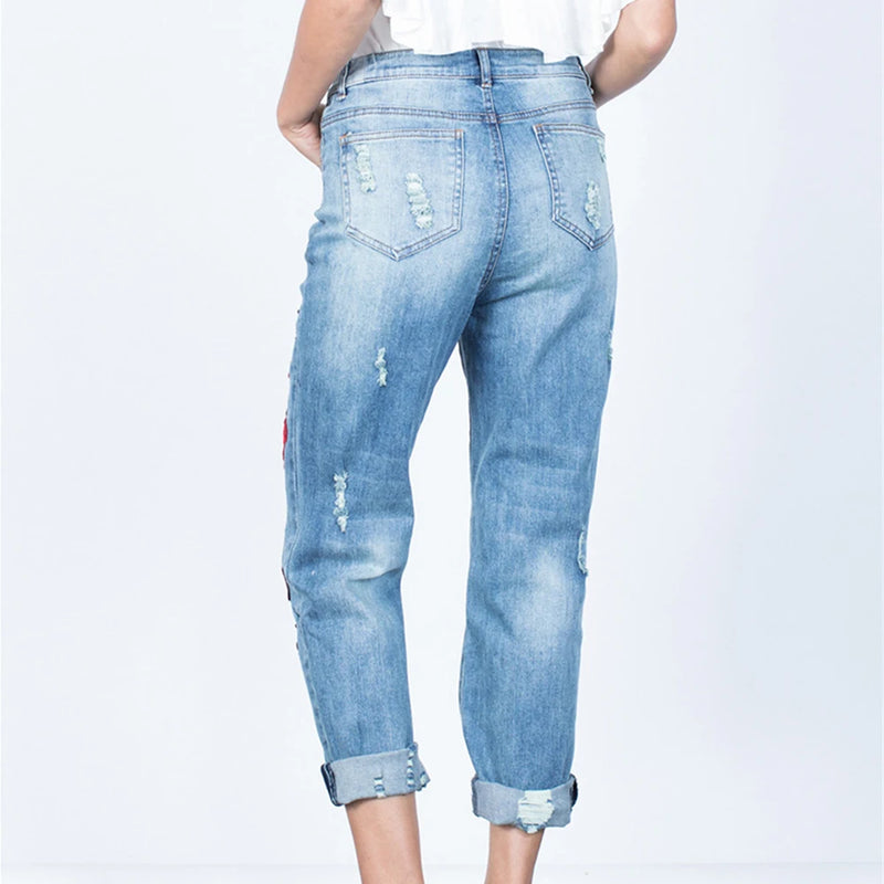 Embroidered Stacked Mom Jeans | MzStar Fashion | view 2