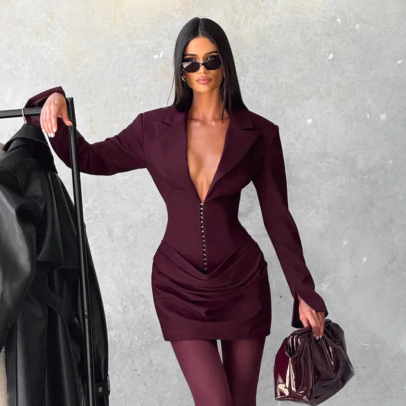 Ruched V-Neck Splice Mini Dress | MzStar Fashion