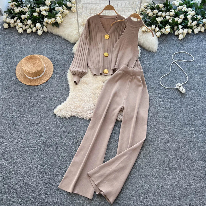 V-Neck Knit Three-Piece Set | MzStar Fashion | view 4