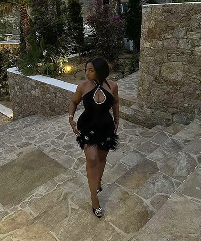 Rhinestone Feather Bodycon Dress