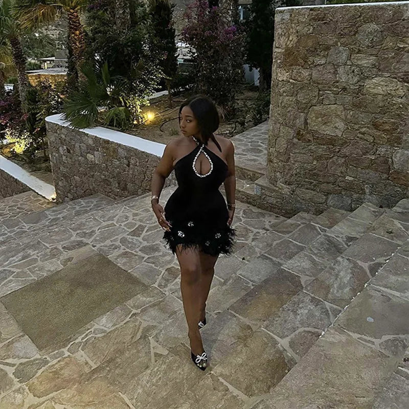 Rhinestone Feather Bodycon Dress | MzStar Fashion | view 2