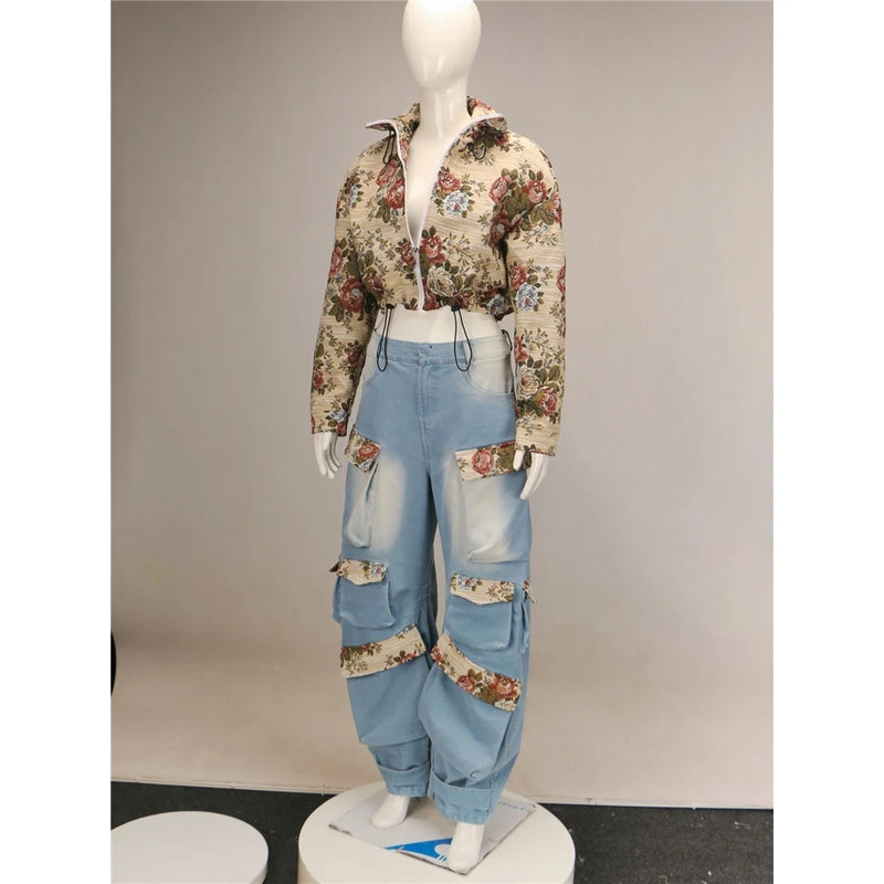 Floral Crop Jacket & Jeans Set | MzStar Fashion | view 6