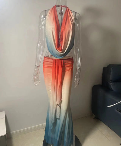Dyed Top & Mesh Skirt Set