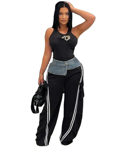 Striped Patchwork Straight Pants | MzStar Fashion
