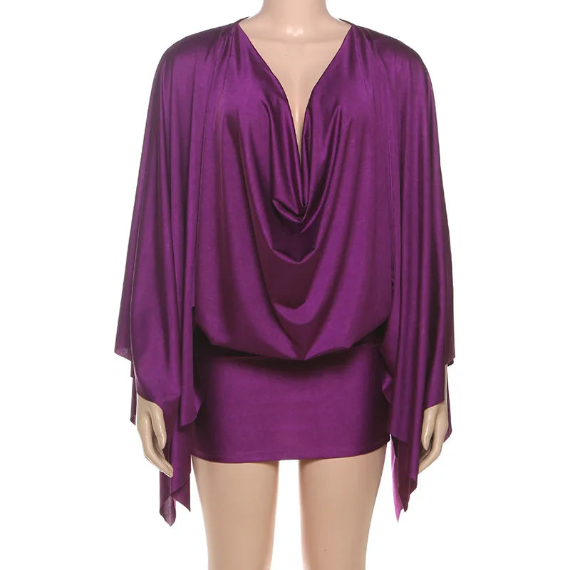 Purple Swing-Sleeve Mini Dress | MzStar Fashion | view 7