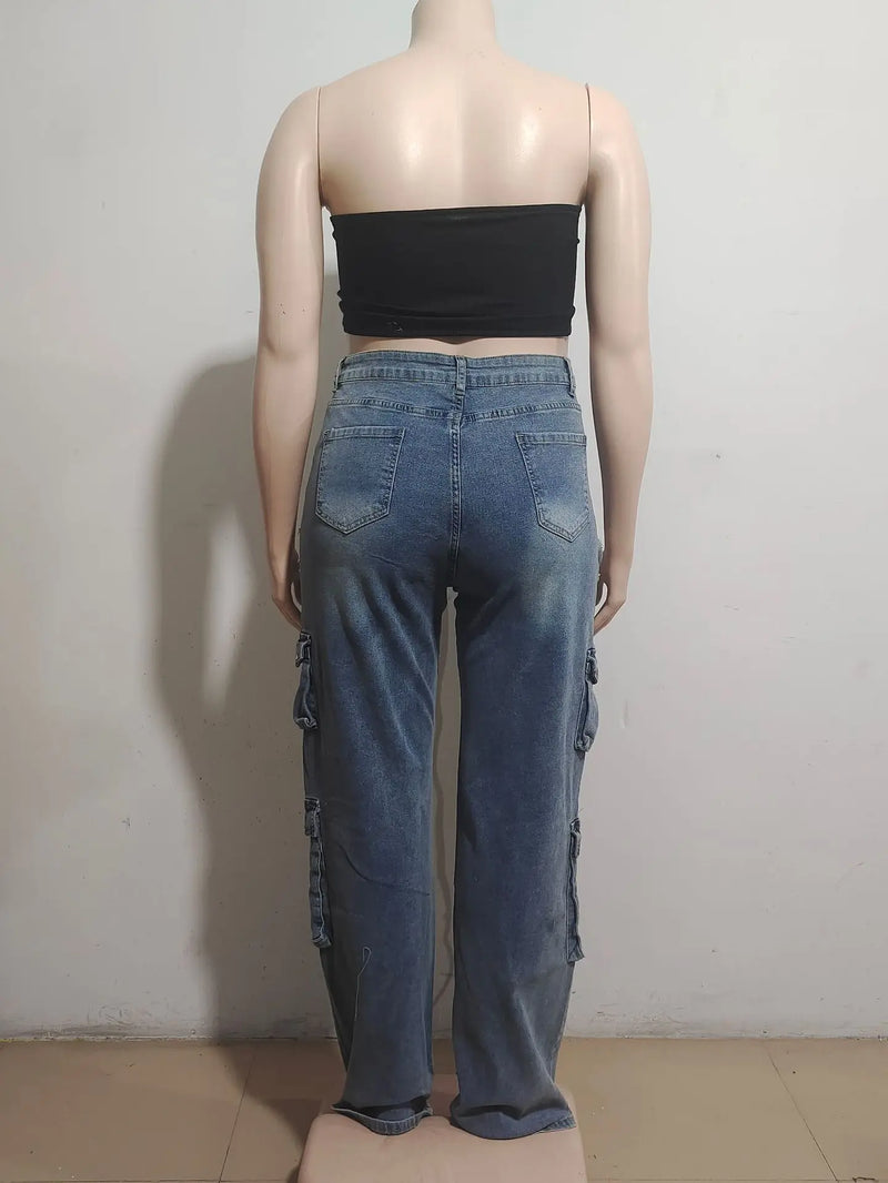 Rhinestone Tassel Multi-Pocket Jeans | MzStar Fashion | view 6