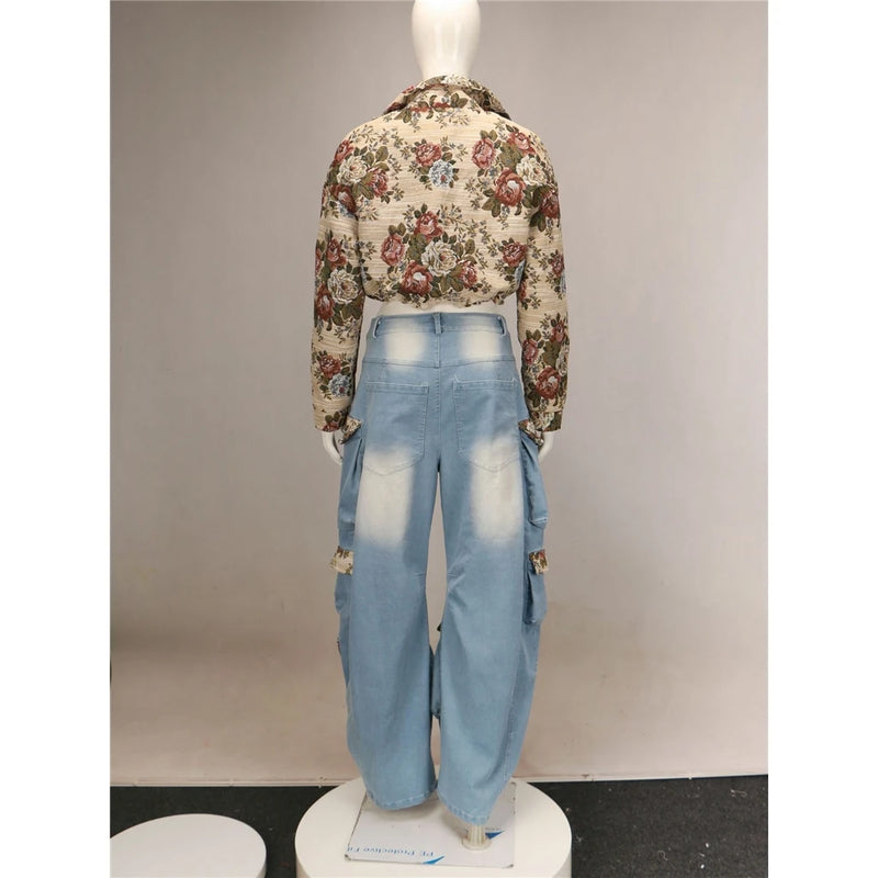 Floral Crop Jacket & Jeans Set | MzStar Fashion | view 5
