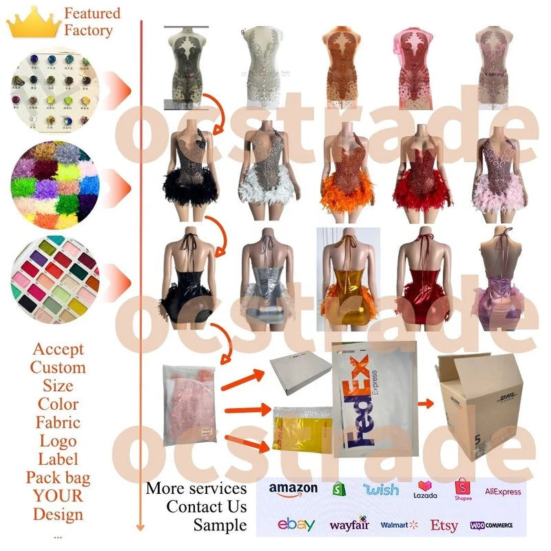 Orange Crystal Halter Mini Dress | MzStar Fashion | view 2