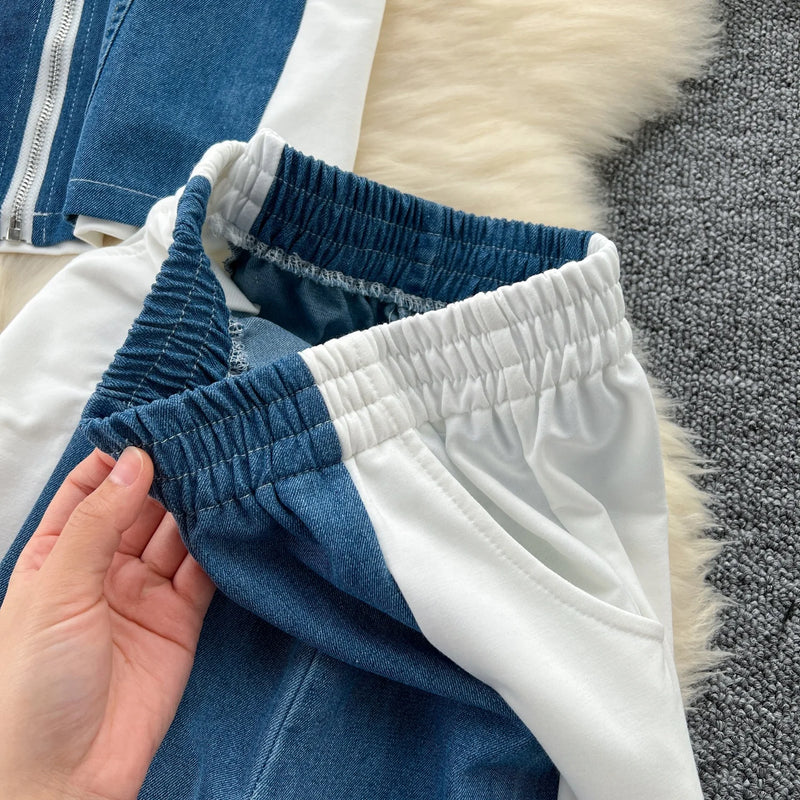 Denim Splice Top & Pants Set | MzStar Fashion | view 6